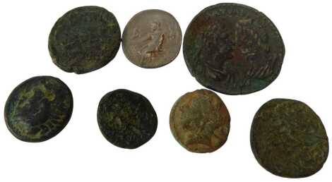 A group of white metal and bronze ancient coins etc., including Syrian and Greek (7)