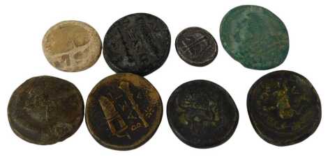 A group of Ancient Greek coins, including a bronze Otochalk with the younger head of Heracles, silver Drachm, bronze Phillip II coin, etc. (a quantity)