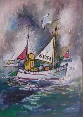 Colin Carr (1929-2002). Fishing trawler GY154 at sea, watercolour, signed, 58.5cm x 41cm.