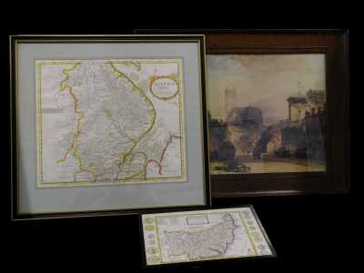 Robert Morden. Lincolnshire, hand coloured map, 37cm x 43cm, another Suffolk and a framed print Lincoln (3).