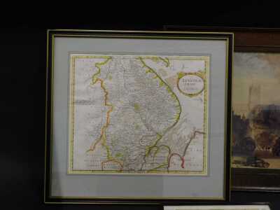 Robert Morden. Lincolnshire, hand coloured map, 37cm x 43cm, another Suffolk and a framed print Lincoln (3). - 2