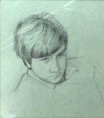 Graham Jones (b.1960). Study of Charles circa 1984, pencil on blue paper, 26cm x 23cm.