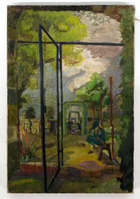 Audrey Wallis (1919-1997). Park Scene, oil on canvas, 30cm x 20cm. - 2