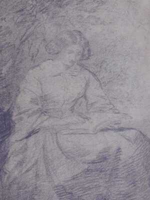 Attributed to John Linnell (1792-1882). Young maiden reading, pencil, 13cm x 9cm.