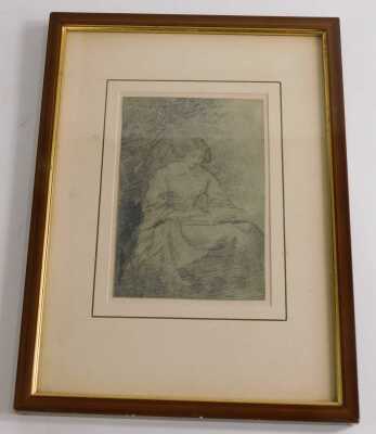 Attributed to John Linnell (1792-1882). Young maiden reading, pencil, 13cm x 9cm. - 2