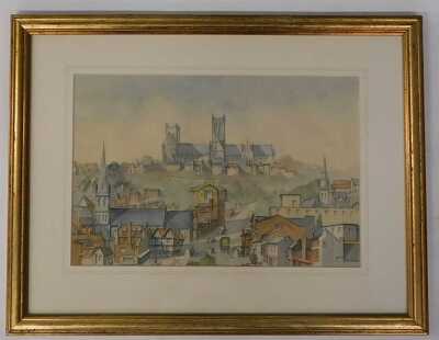 20thC British School. Lincoln Cathedral from Pelham Bridge c. 1960, watercolour, 20cm x 29cm. - 2