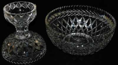 A cut glass pedestal bowl, engraved with a band of leaves, the circular bowl, raised on a detachable stand, 39cm high. - 2