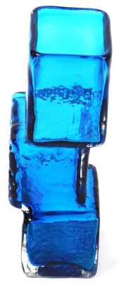 A Whitefriars Kingfisher Blue Drunken Bricklayer glass vase, 21cm high. - 2