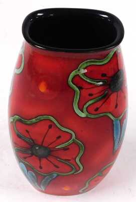 A Poole Pottery Poppy Field pattern vase, Manhattan shape, painted initials JB, raised marks, 25cm high. - 2