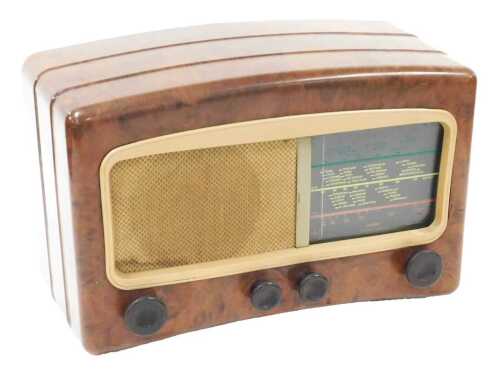 A Cossor Melody Maker faux walnut brown bakelite valve radio, model 501, 40.5cm wide.