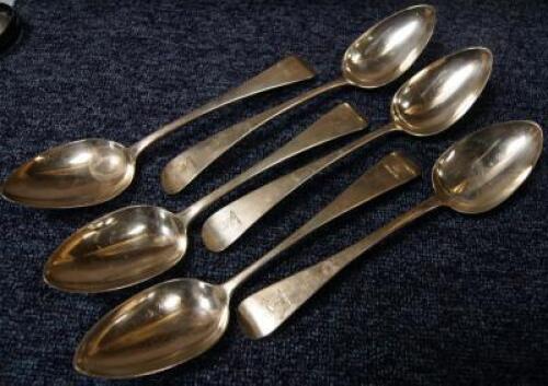 A harlequin set of six Georgian silver table spoons