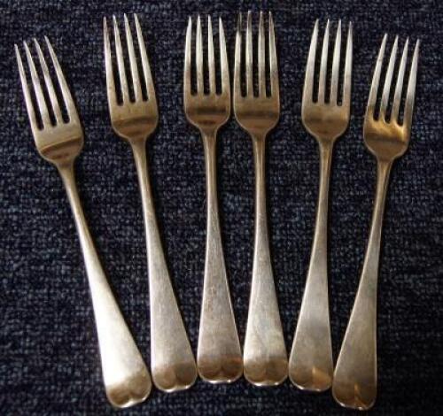 A set of six George III silver dessert forks