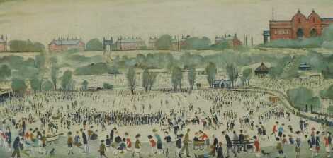 Laurence Stephen Lowry (1887-1976). Peel Park, artist signed coloured print, 41cm x 77.5cm.