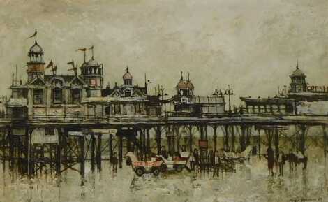 Peter Brannan (1926-1994). Seaside Pier, oil on board, signed and dated (19)69, 22.5cm x 37.5cm.