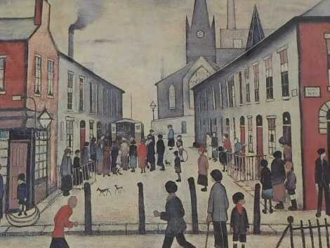 Laurence Stephen Lowry (1887-1976). Fever Van, artist signed coloured print, 45cm x 53cm.