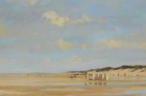 James Longueville (b.1942). Beach scene, oil on board, signed, 50cm x 75cm.