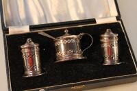 A George VI silver three piece condiment set