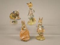 Four Beatrix Potter figures etc