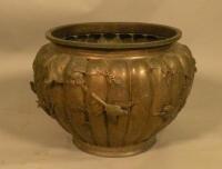 A large Japanese bronzed metal jardiniere