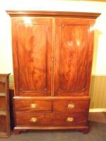 An early 19thC mahogany and satinwood banded wardrobe