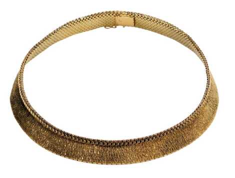 An 18ct gold textured collar necklace, on a snap clasp, 110.5g.