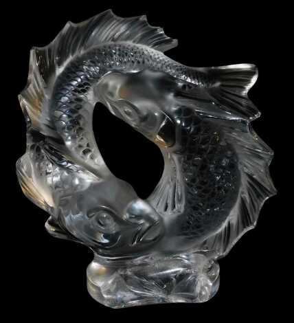 A Lalique glass Deux Poissons fish sculpture, etched mark, 28cm high.