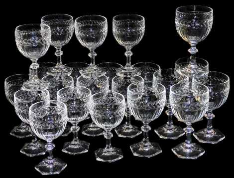 A suite of Villeroy & Boch cut wine glasses, comprising six stemmed red wine glasses and fourteen white wine glasses.