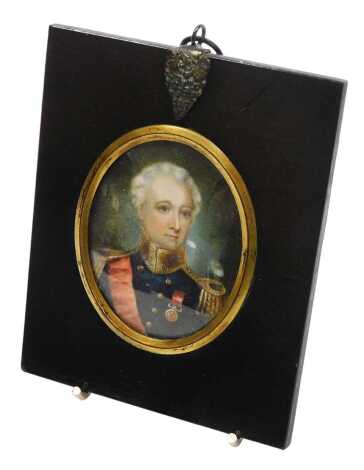 English School (early 19thC). Bust portrait of a naval gentleman, watercolour, framed, 7cm x 5cm.