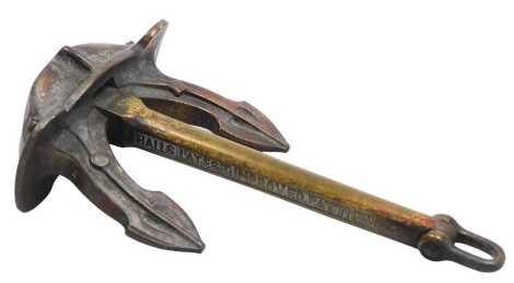 A late 19thC N Hingley & Sons brass model of an anchor, Halls latest improved pattern, 18.5cm high.