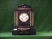 A 19thC slate and marble mantel clock of architectural outline