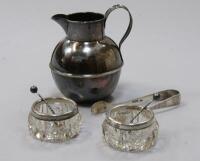 A silver Jersey cream jug and other silver and applied silver.