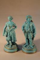 A pair of 19thC turquoise ground Sevres figures