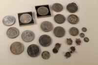 Various commemorative British coins and American dollars