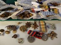 WWI and other medals and various military cap badges