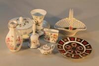 Two Royal Crown Derby dishes and other decorative pottery