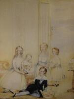 Early 19thC English School. A family portrait group of children in a drawing room