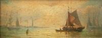 George D Callow (act. 1858-1873). Masted ships and fishing boats in coastal scenes