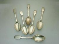 An associated set of six fiddle pattern dessert spoons