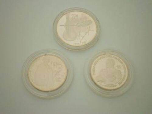 Three modern Russian commemorative white metal coins or medallions