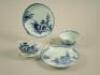 A pair of Nanking Cargo blue and white tea bowls and saucers.