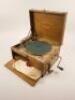 An Edison Bell Handephon in an oak case and various records.