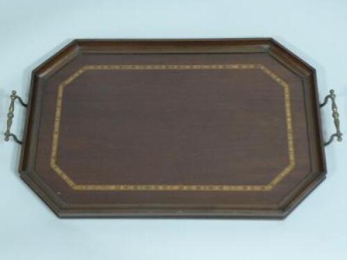 An Edwardian mahogany and satinwood cross banded tray