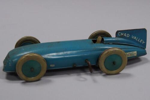 A Chad Valley clockwork Bluebird type racer car