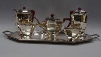 An Art Deco silver five piece tea and coffee set with tray