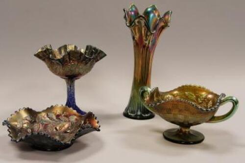 A collection of coloured Carnival glass