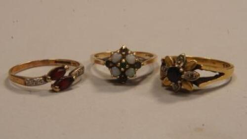 Three 9ct gold dress rings