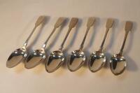 A set of six George IV silver fiddle pattern dessert spoons