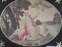 An early 19thC needlework silk picture of a Prophet in a landscape with two doves