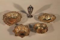 Four silver pierced bon-bon dishes