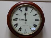 A 19thC mahogany cased circular wall clock by Pearce of Grantham (AF)